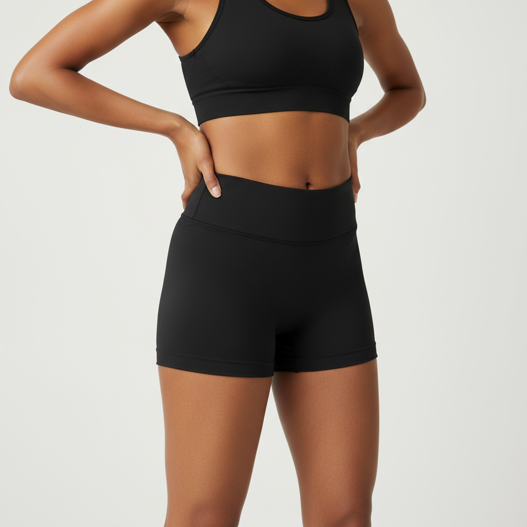 Black shorts with fold-over flap