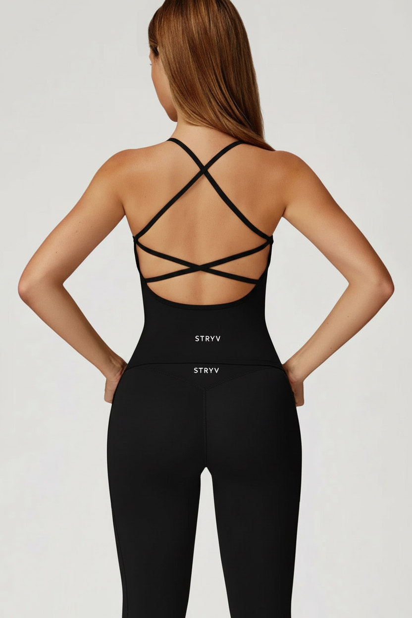 Black STRYV Crossback Unitard Back View