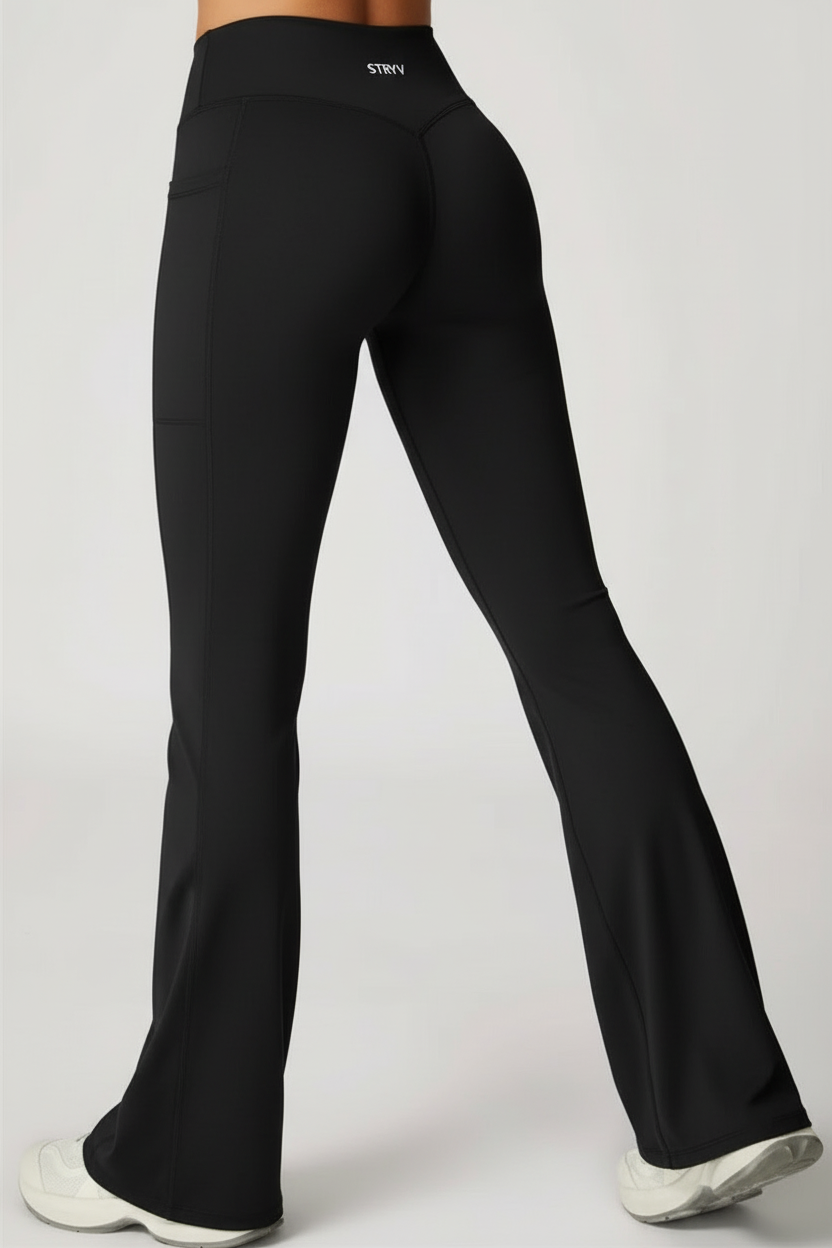 Black STRYV Flare Pants Back View