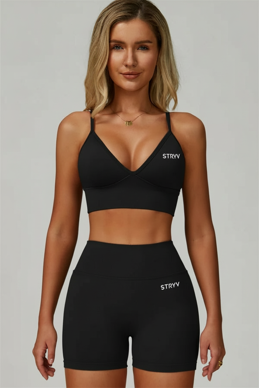 Black STRYV Sports Bra and Shorts Set