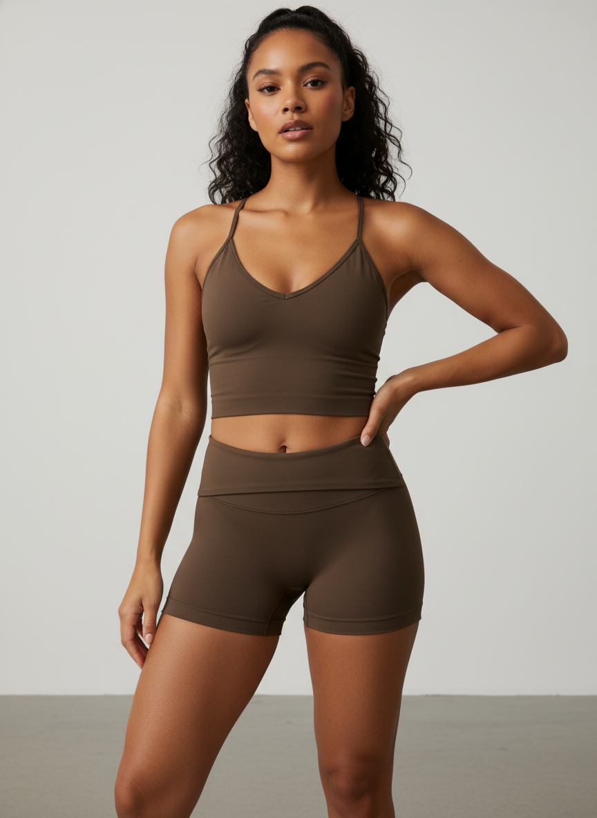 Brown shorts with fold-over flap