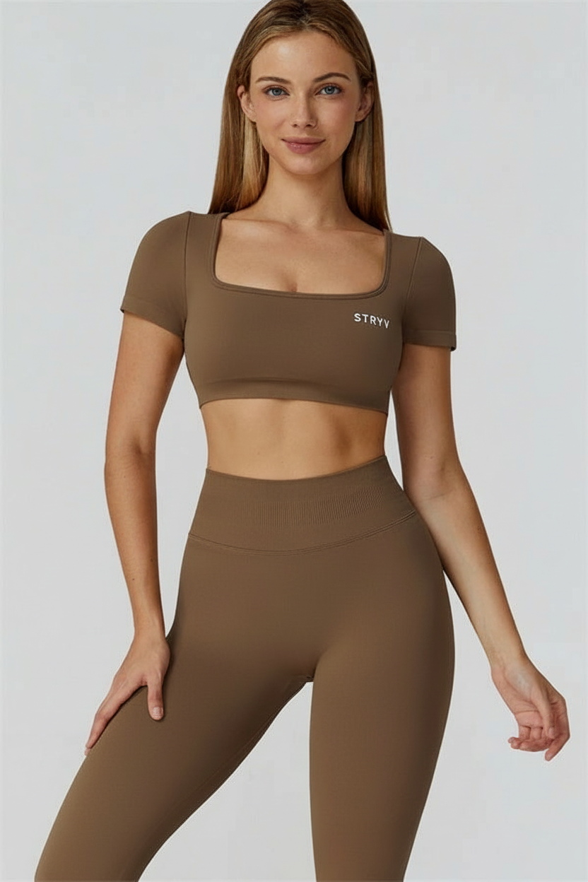 Brown STRYV Short Sleeve Crop Top