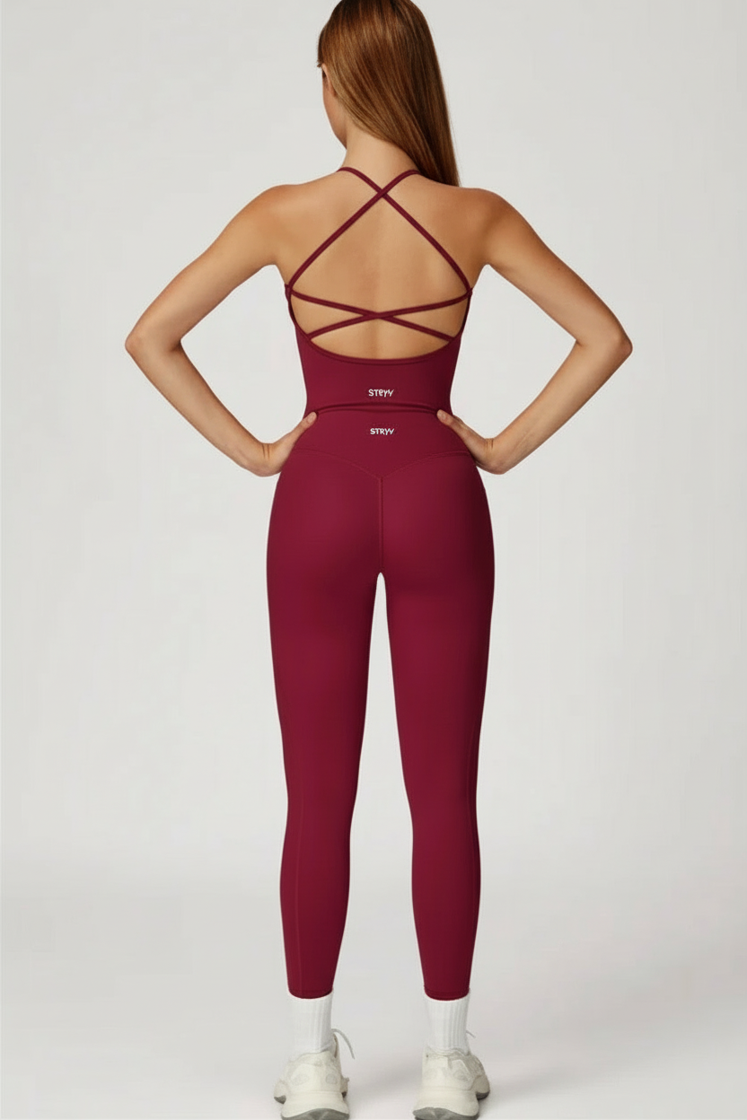Burgundy STRYV Crossback Unitard Back View