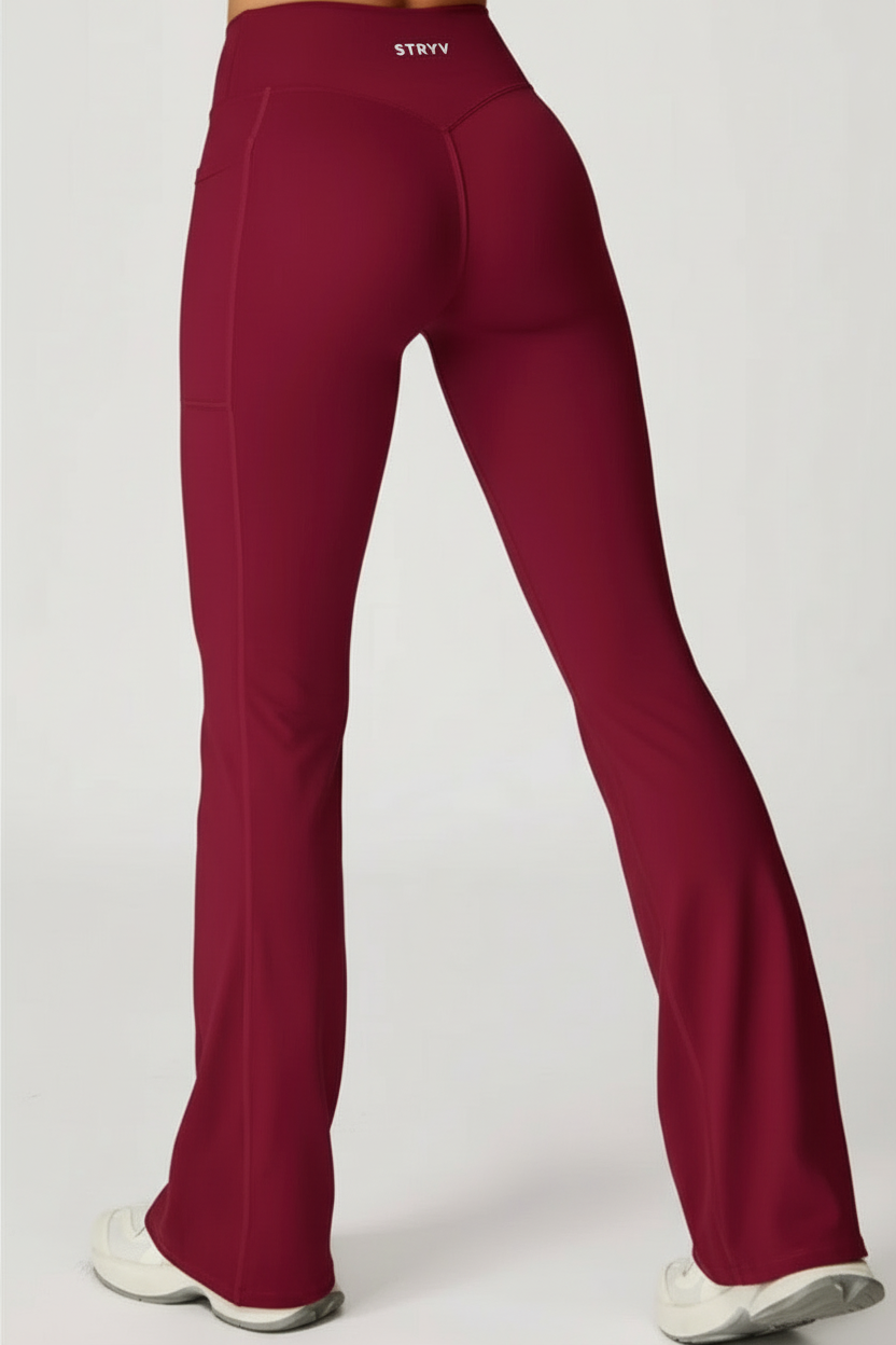 Burgundy STRYV Flare Pants Back View