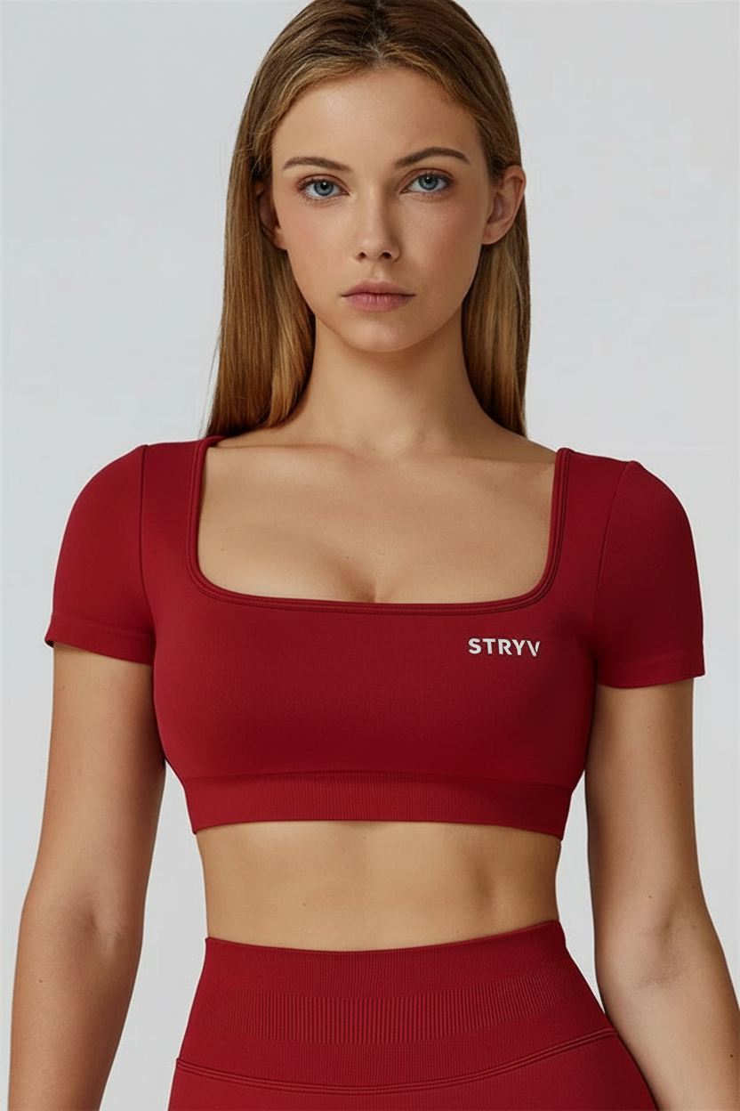 Burgundy STRYV Short Sleeve Crop Top
