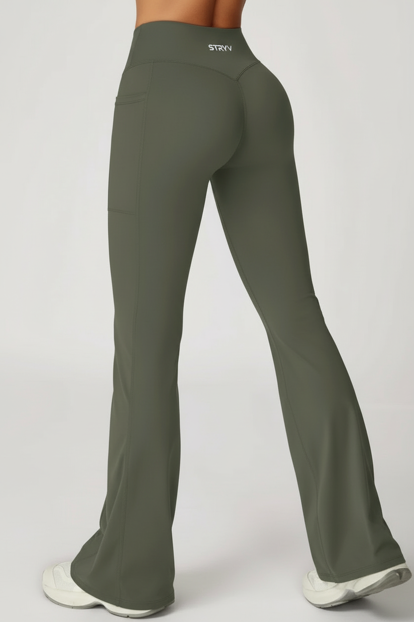 Olive Green STRYV Flare Pants Back View
