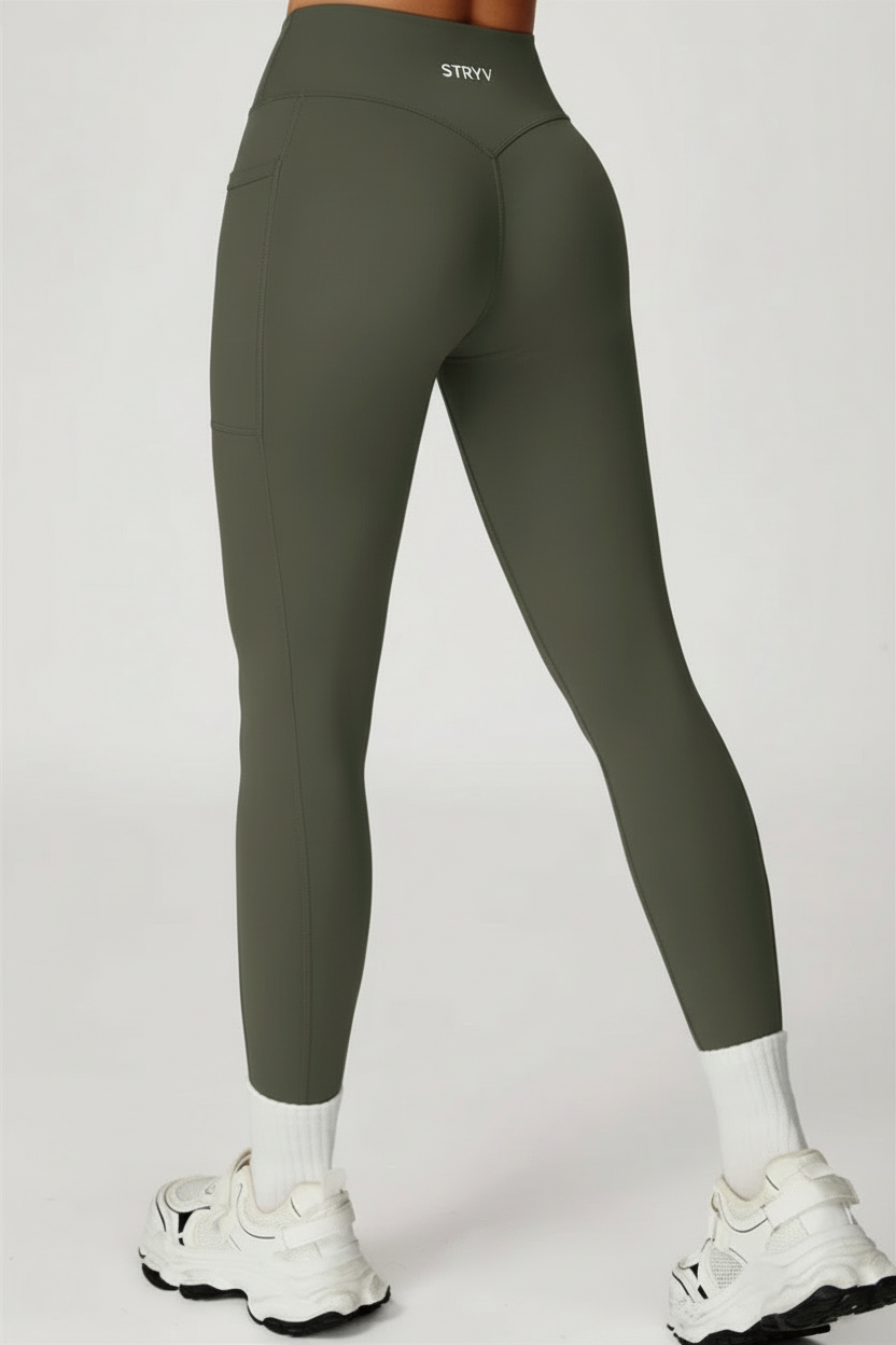 Olive Green STRYV Leggings Back View