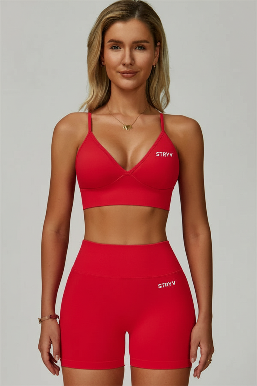 Red STRYV Sports Bra and Shorts Set