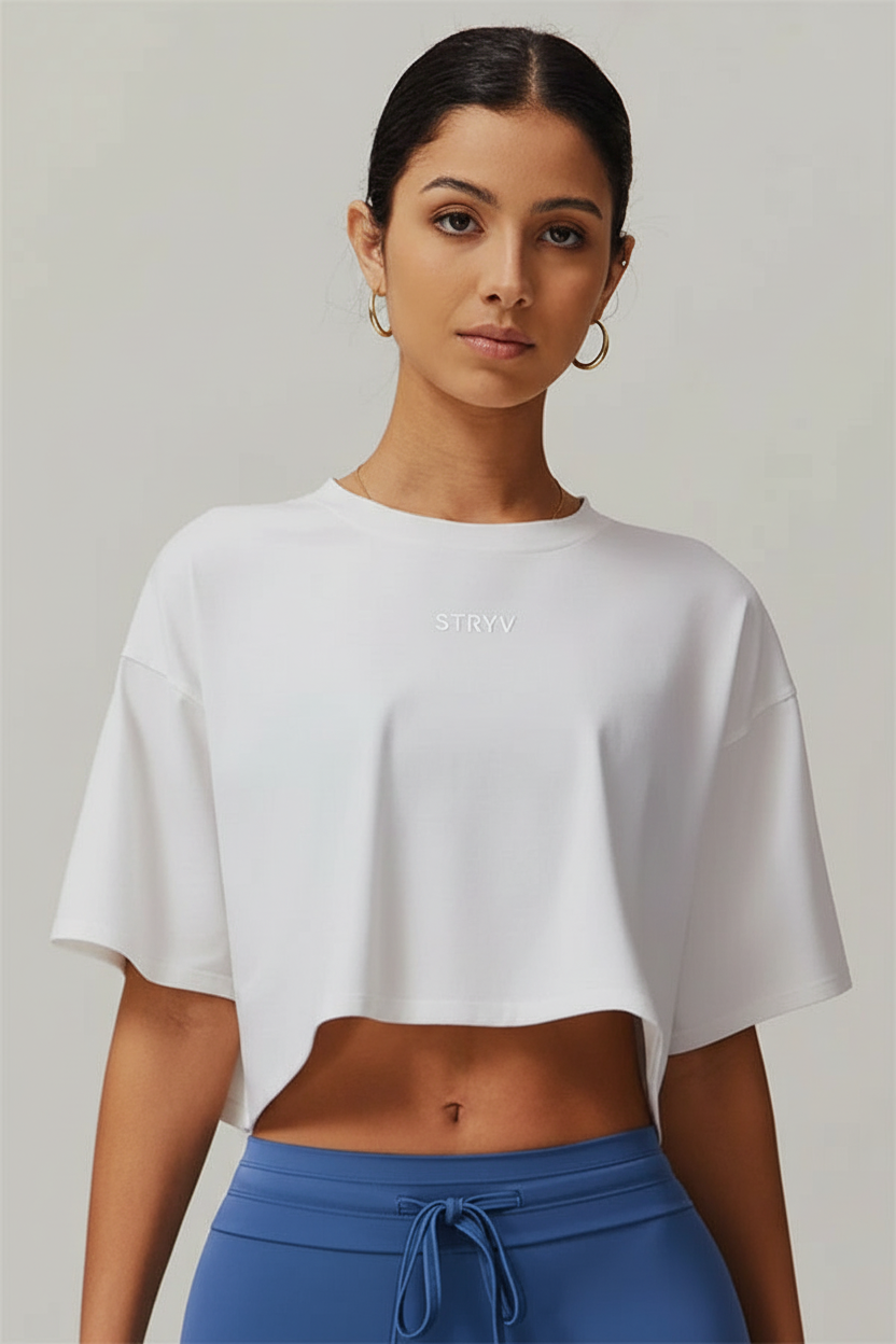 White STRYV Cropped Oversized T-Shirt